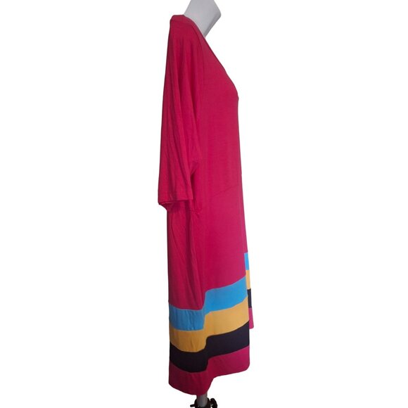 Lolly Wolly Doodle Womens Tunic Dress XXL Pink Striped Colorblock Lagenlook - Picture 3 of 9